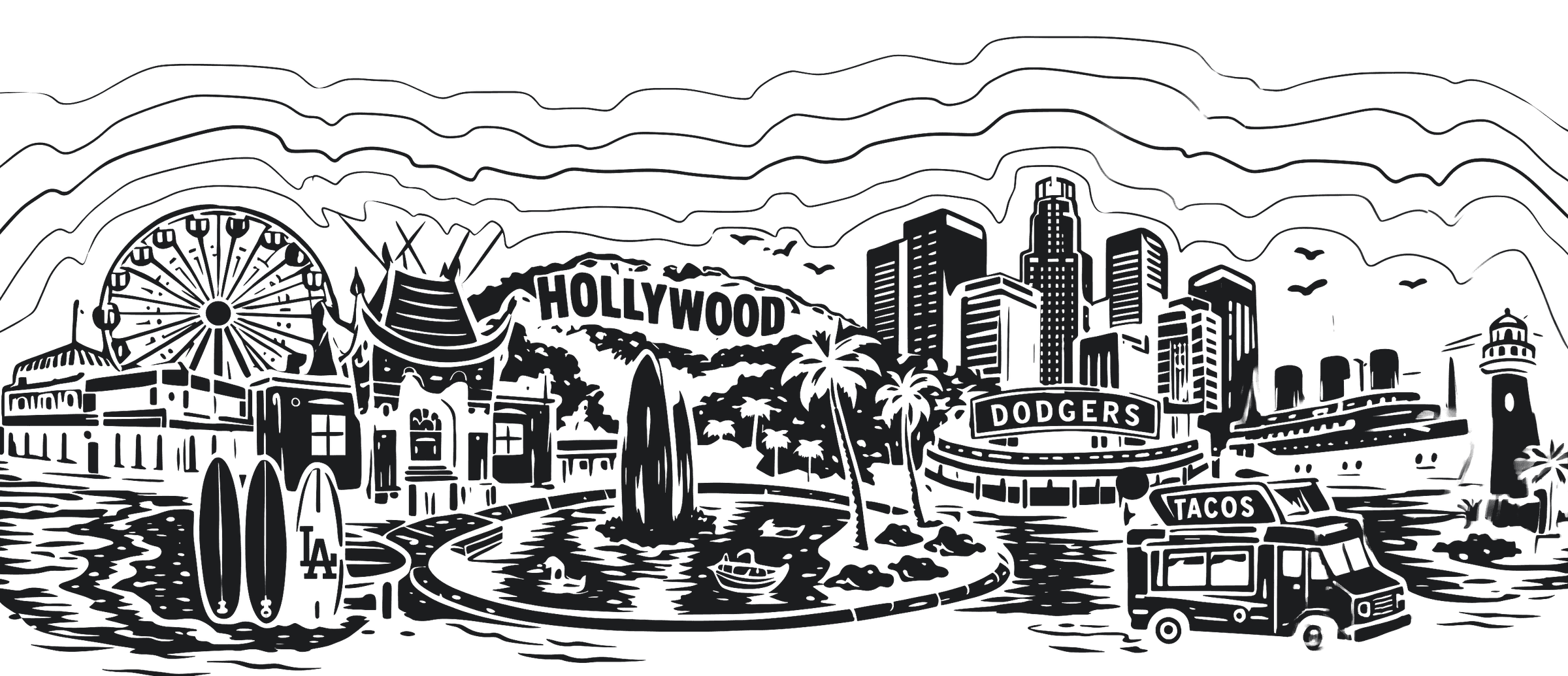 Illustration of Los Angeles landmarks